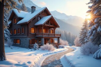 Intérieur chaleureux d'un chalet en bois avec lumière naturelle