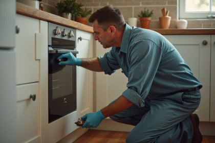 Agent de lutte contre les nuisibles dans une cuisine moderne