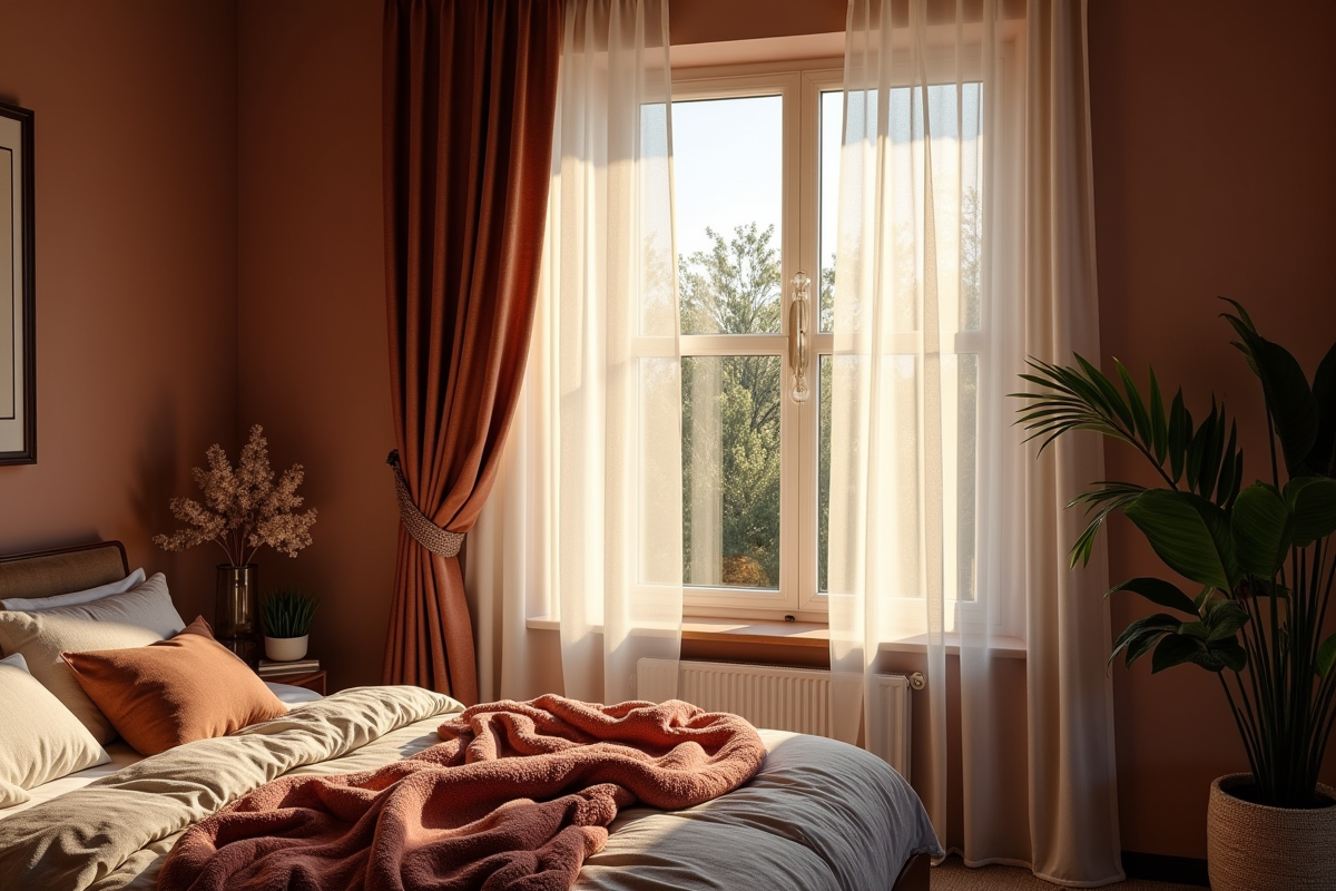 Chambre chaleureuse avec rideau en velours foncé
