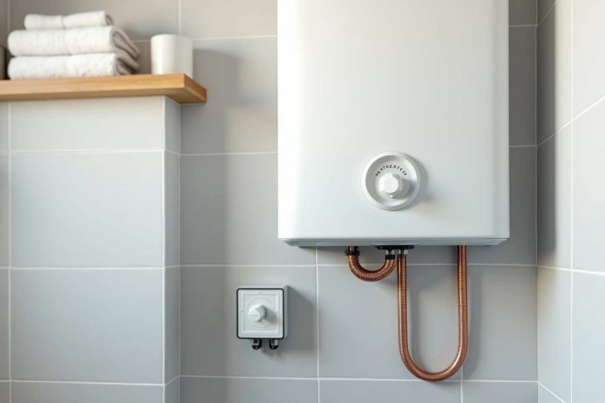Chauffe-eau électrique mural avec contacteur jour nuit installé dans une salle de bain