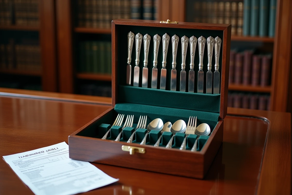 Coffret de couverts en argent anciens avec poinçons ouverts lors d'une expertise de succession avec document d'évaluation