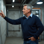 Homme d'âge moyen ajuste un ventilo dans un sous-sol moderne