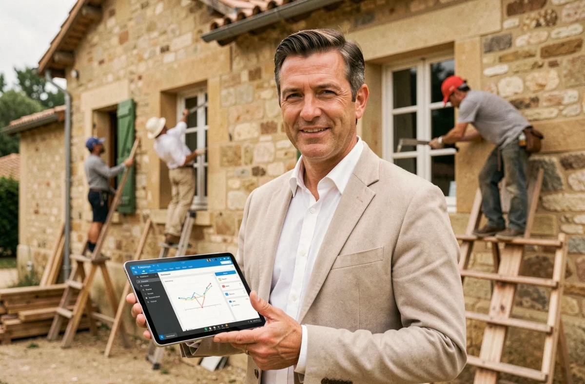 Maître d'œuvre du réseau Obat supervisant un chantier de rénovation d'une maison traditionnelle en Tarn-et-Garonne