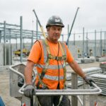 Ouvrier en sécurité sur une plateforme en construction