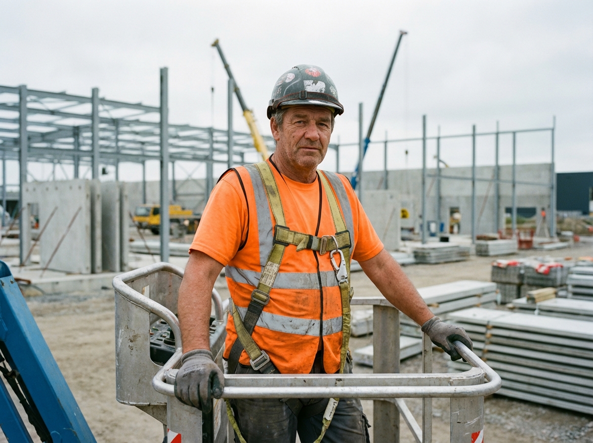Ouvrier en sécurité sur une plateforme en construction