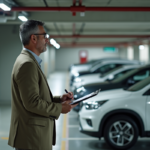 Homme d'âge moyen dans un parking souterrain résidentiel