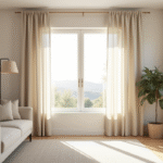 Salon moderne avec rideau en lin clair lumineux