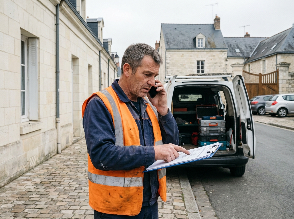 Technicien de dépannage serrurerie plomberie devant une maison à Tours